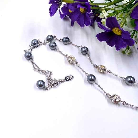 Nolan Miller Signed Vintage Crystal Pavé Bead and Pearl Necklace - Picture 3 of 5